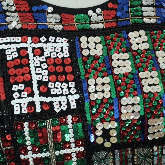 1980's Ugly Christmas Black Cedars Brand Sequinned Oversized Pullover Sweater - Picture 6 of 8